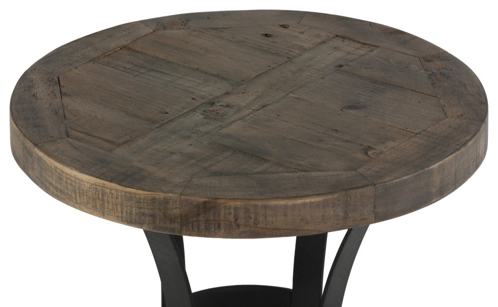 Cortesi Home Newcastle End Table, Solid Reclaimed Wood and Black Metal