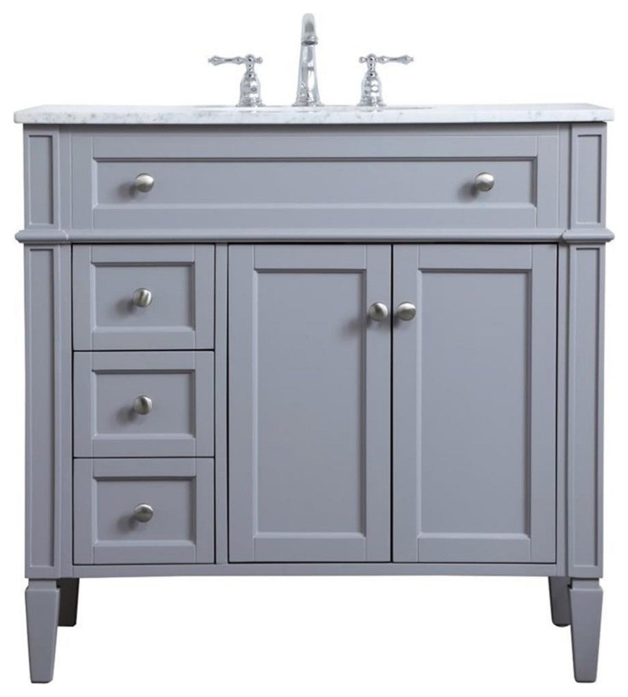 Elegant Decor Williams 36" Single Marble Top Bathroom Vanity in Gray