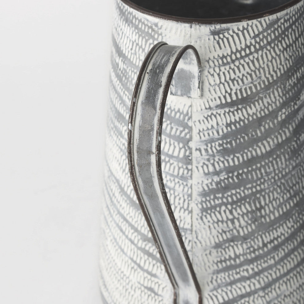 Gray and White Patterned Metal Jug