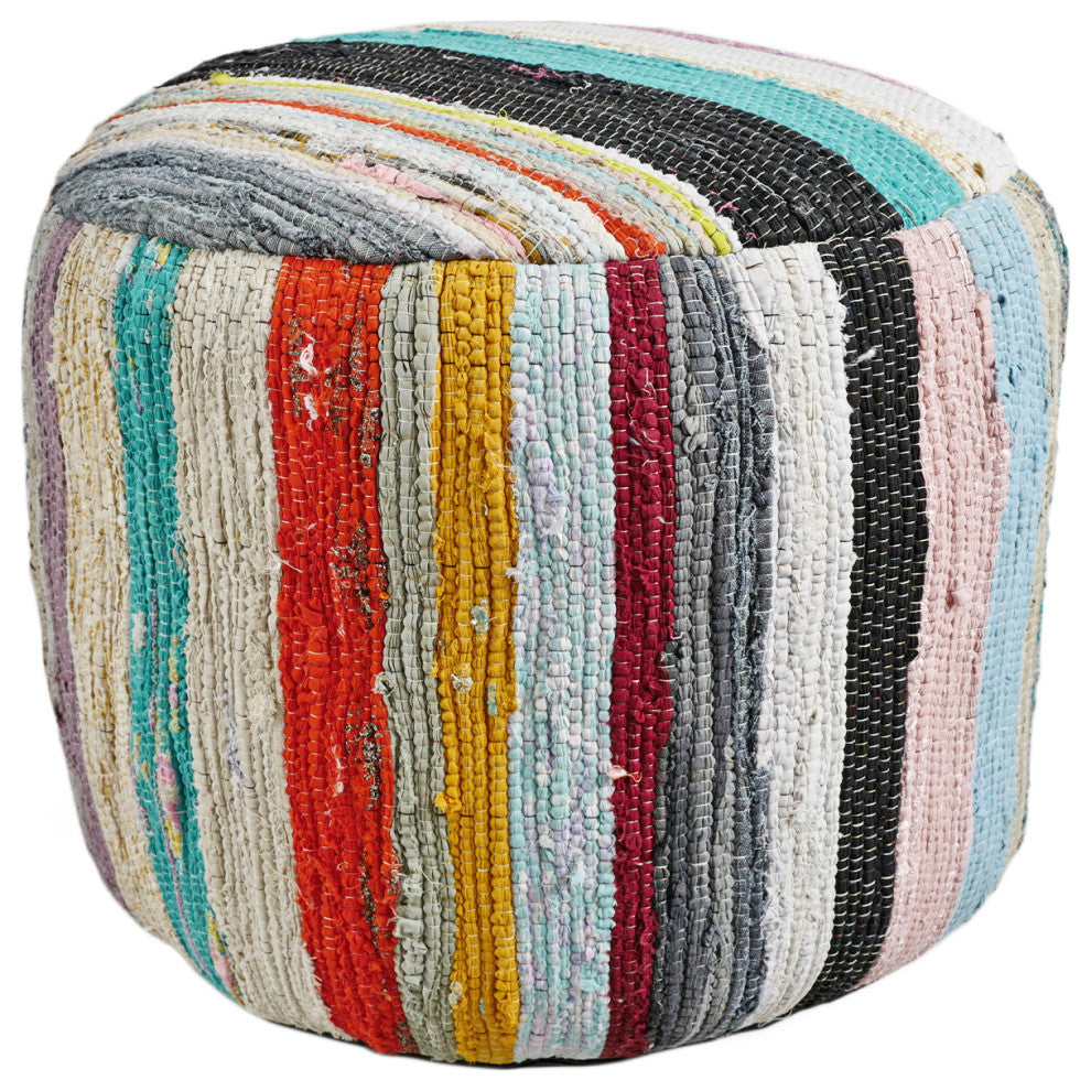 Sharma Colorful Sari Rug Pouf Ottoman