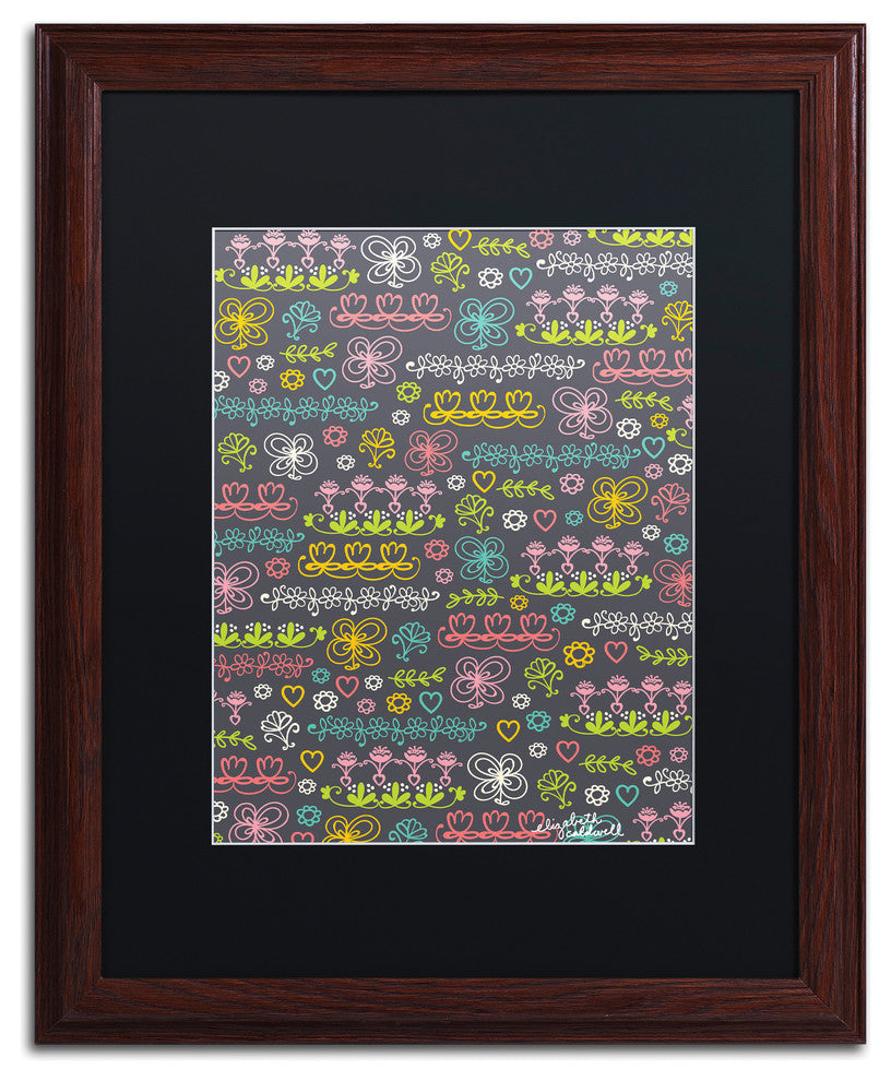 Elizabeth Caldwell 'Doodle Flowers' Art, Wood Frame, Black Mat, 16x20