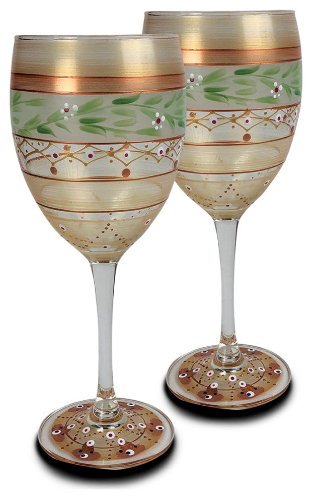 Mosaic Gold Garland Wine Glasses, Set of 2