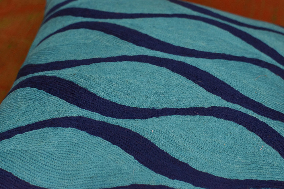 Contemporary Waves Aqua Turquoise I Decorative Pillow Cover Wool 18x18"