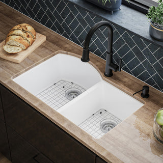 Karran Undermount Quartz 32" 60/40 Double Bowl Kitchen Sink Kit, White