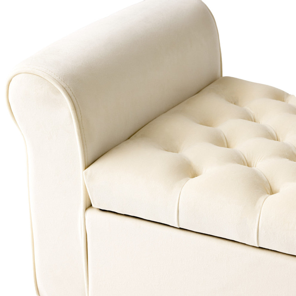 GDF Studio Keiko Contemporary Rolled Arm Velvet Storage Ottoman Bench