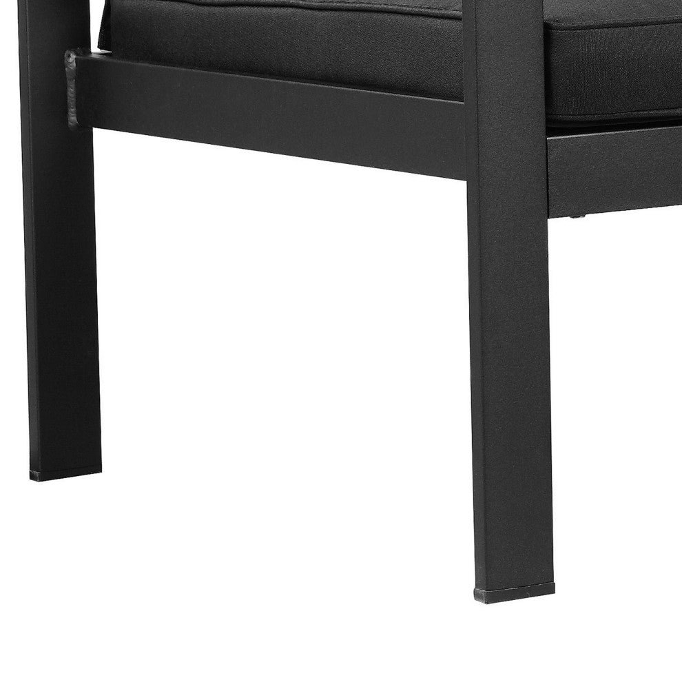 Benzara BM287852 Armchair, Jet Black Aluminum Frame, Water Resistant Fabric