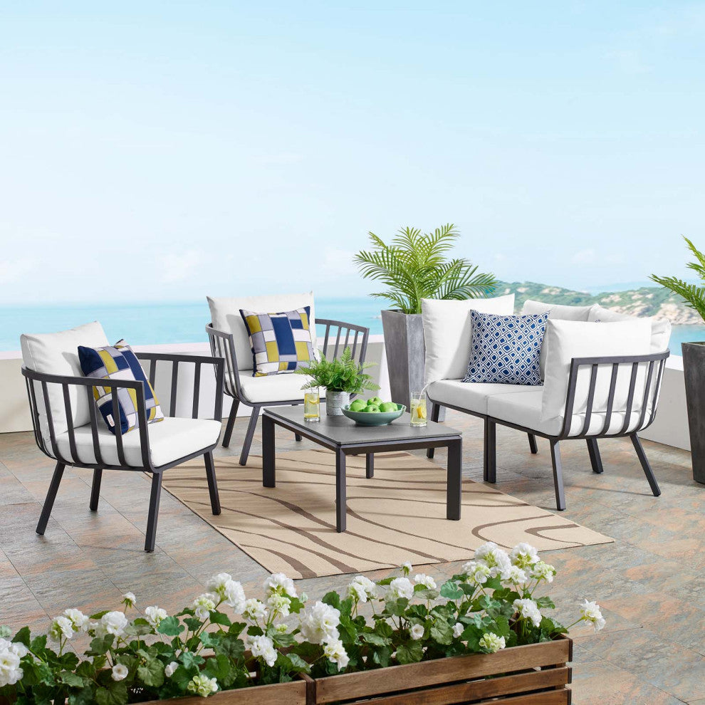 Lounge Sectional Sofa Chair Set, Aluminum, Metal, Gray White, Outdoor