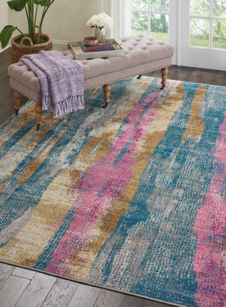 8 x 10 Gray Colorful Abstract Stripes Area Rug
