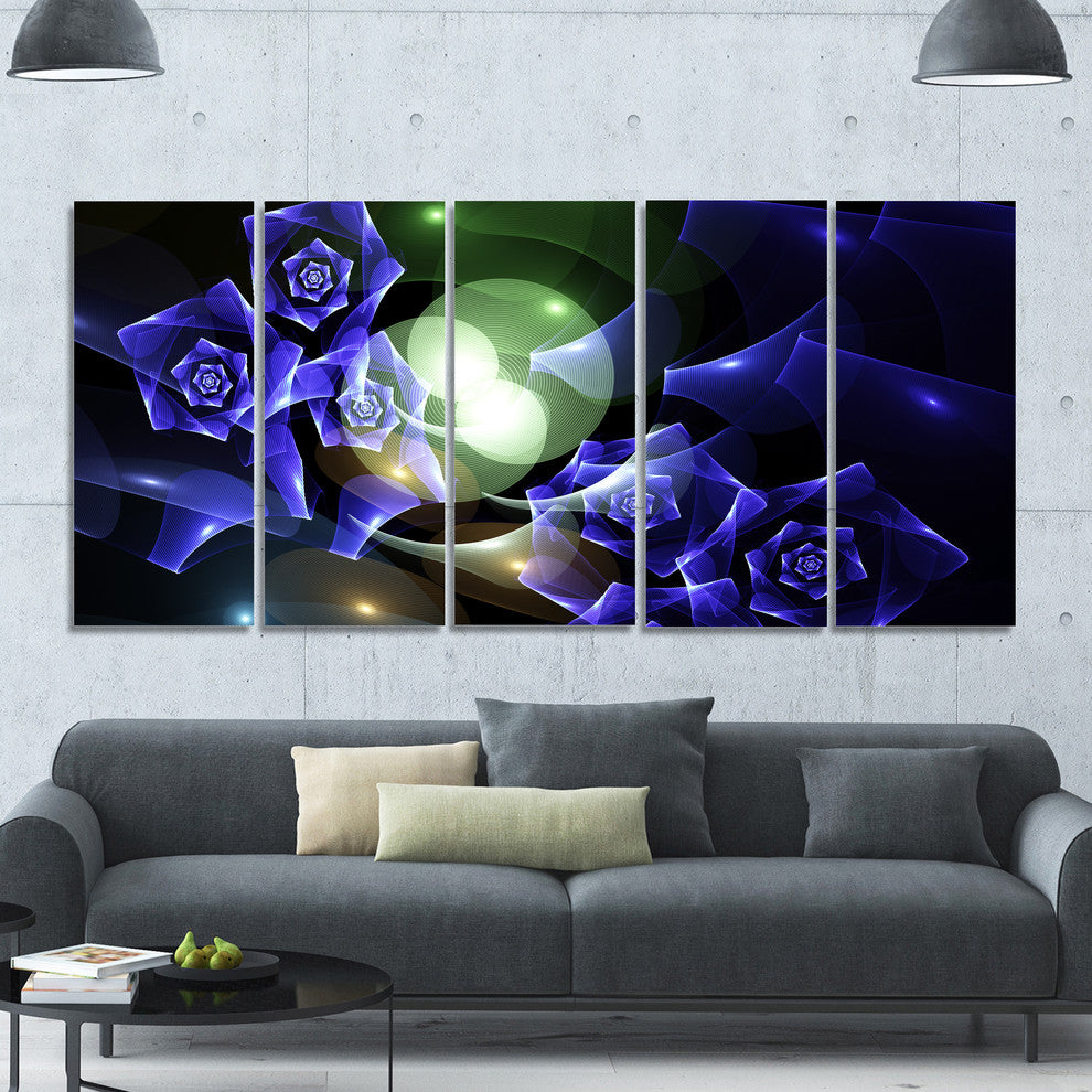 Blue Bouquet of Beautiful Roses, Abstract Canvas Art Print, 60"x28", 5 Panels