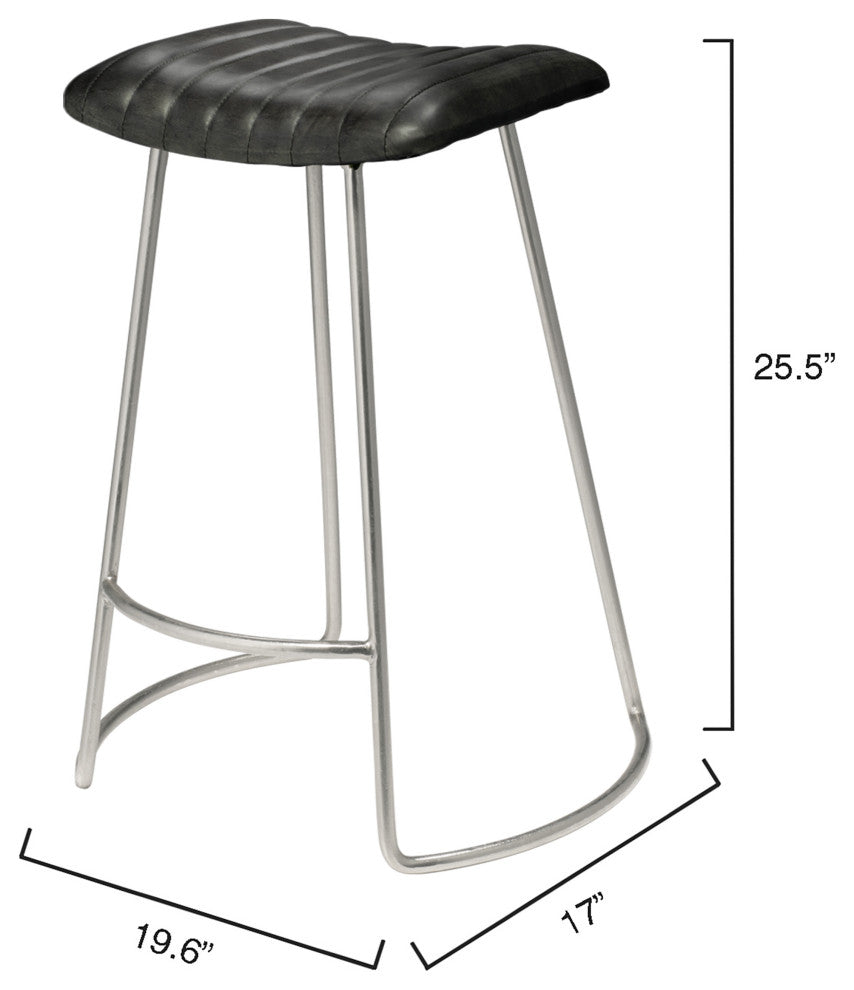 Theo Leather Counter Stool, Grey