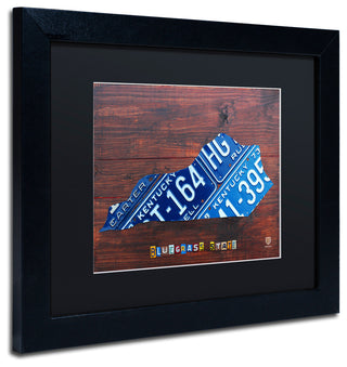 "Kentucky License Plate Map" Matted Framed Canvas Art by Design Turnpike