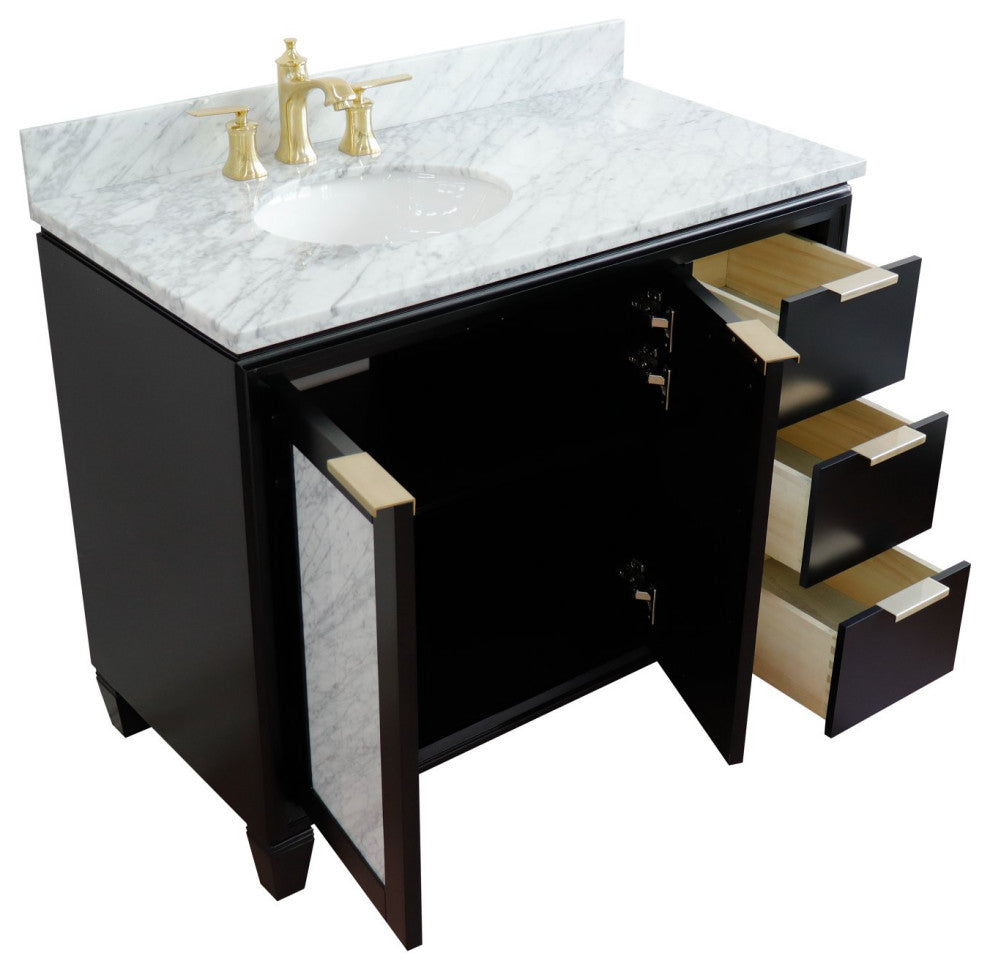 43" Single Vanity, Black Finish With White Carrara