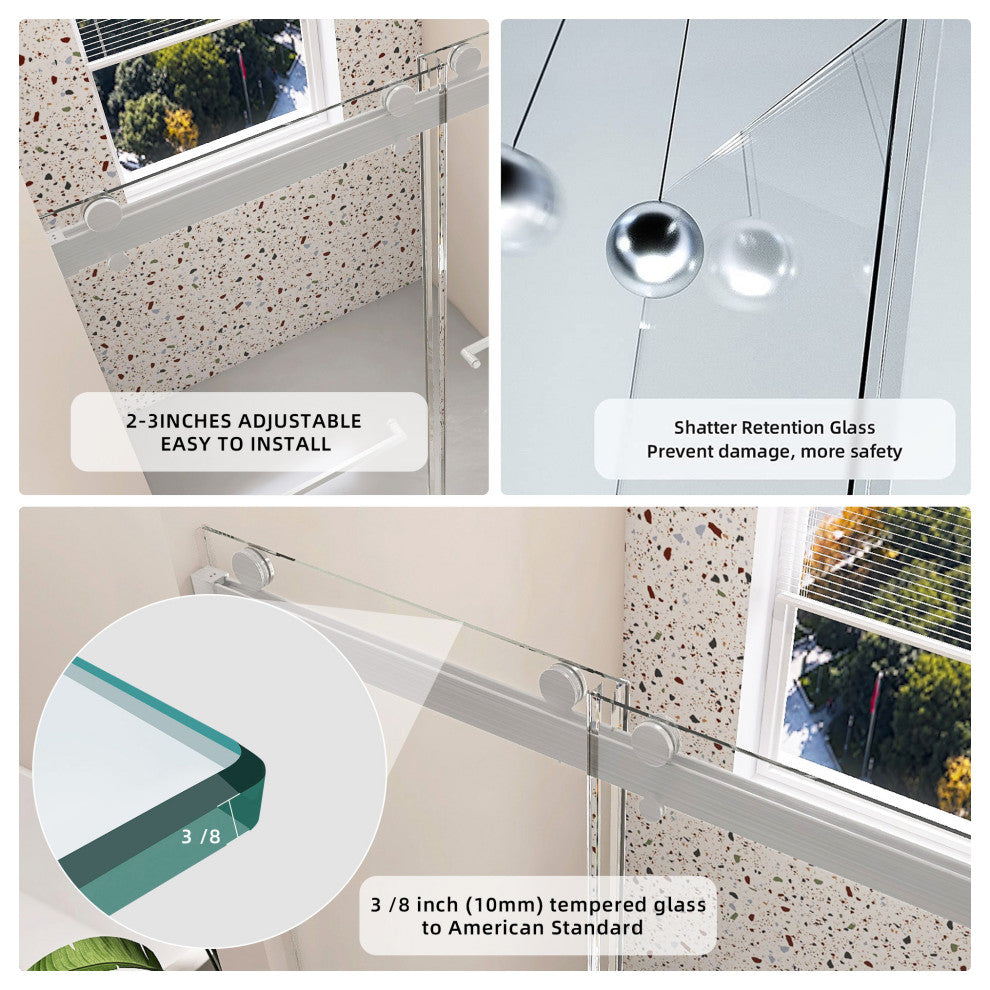 72" W x 79" H Double Sliding Frameless Shower Door, Brushed Nickel;, 72" X 79";