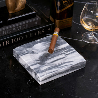 Handcrafted Genuine Marble 4 Cigar Ashtray, Carrera Gray Marble