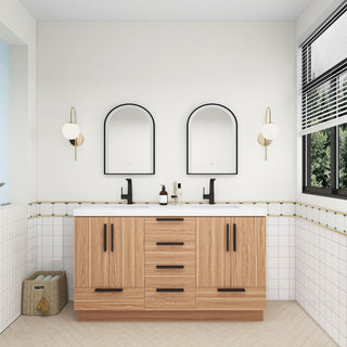 Carla 60" Freestanding Bathroom Vanity With Double Sink, White Oak