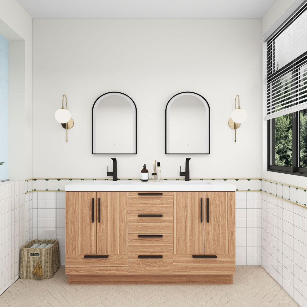 Carla 60" Freestanding Bathroom Vanity With Double Sink, White Oak