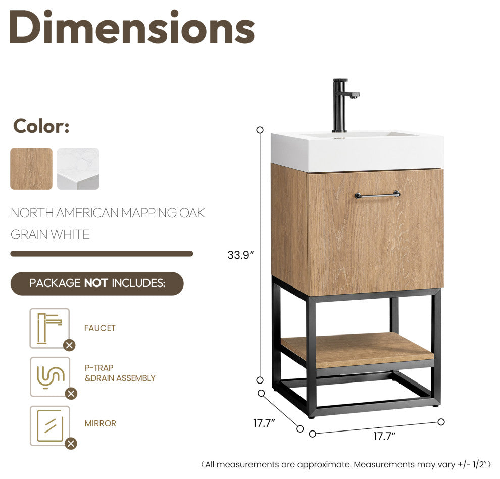Alistair Vanity, North American Oak, Matte Black Hardware, 18", Without Mirror