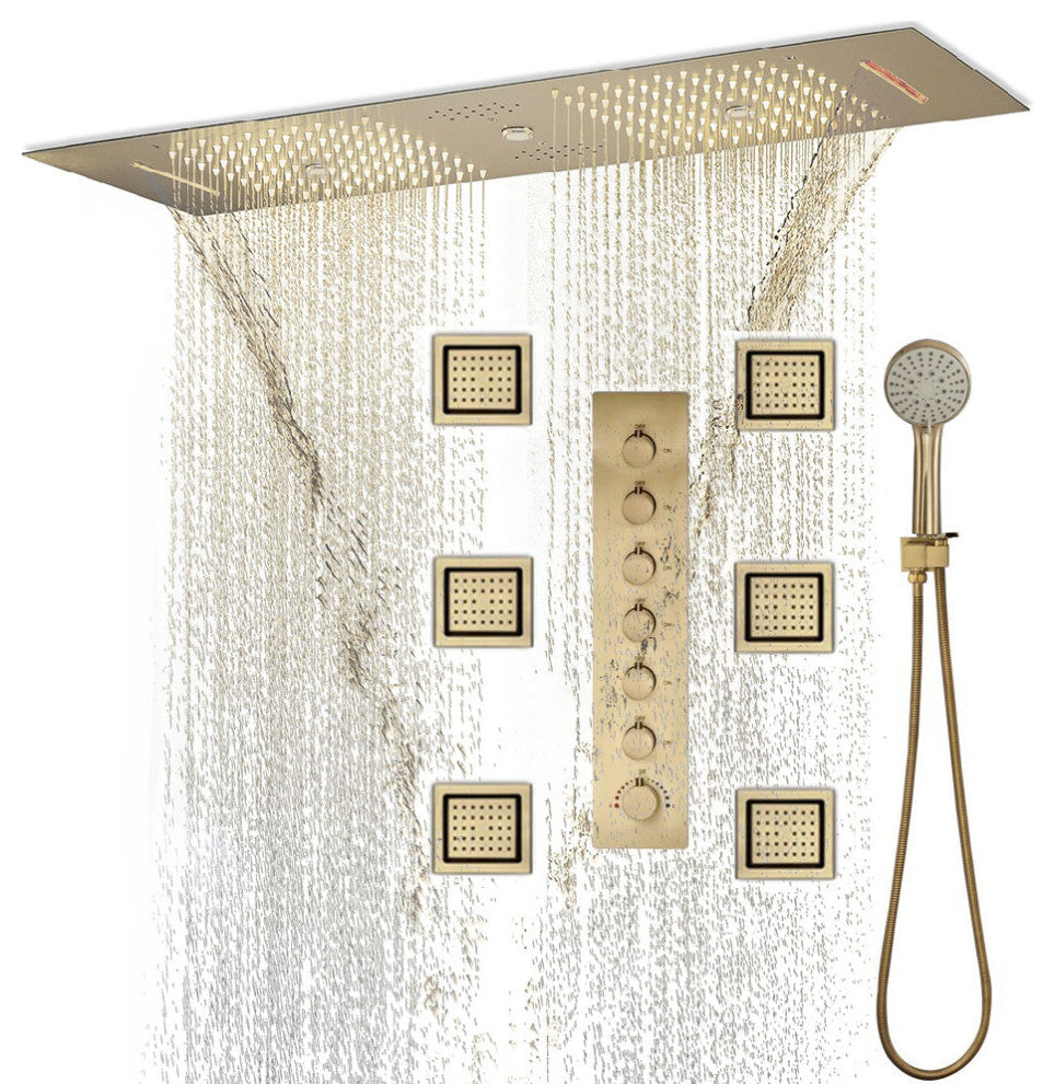 LED Mist Shower System With Hand Shower, Style C - Touch Panel Light