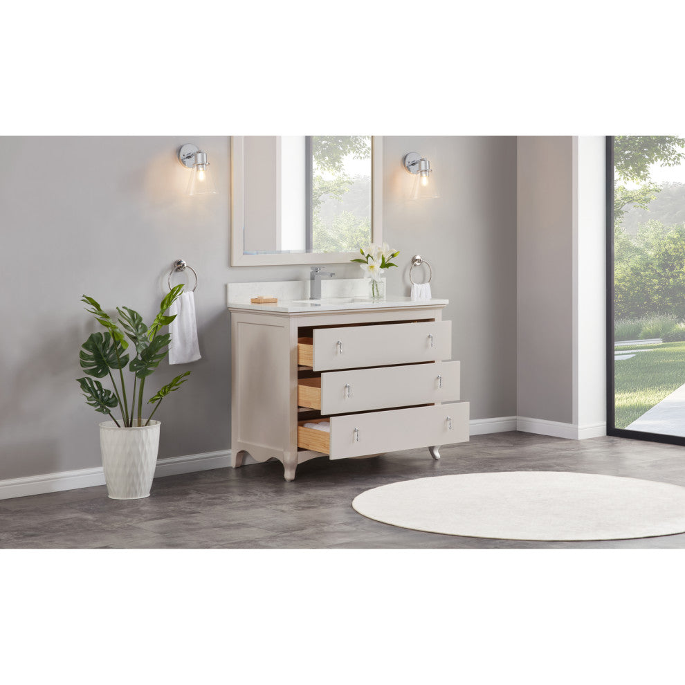 Legion Furniture WS2512 Series Bathroom Sink Vanity, Dreamy White, 42", Artificial Stone Top, Single Sink