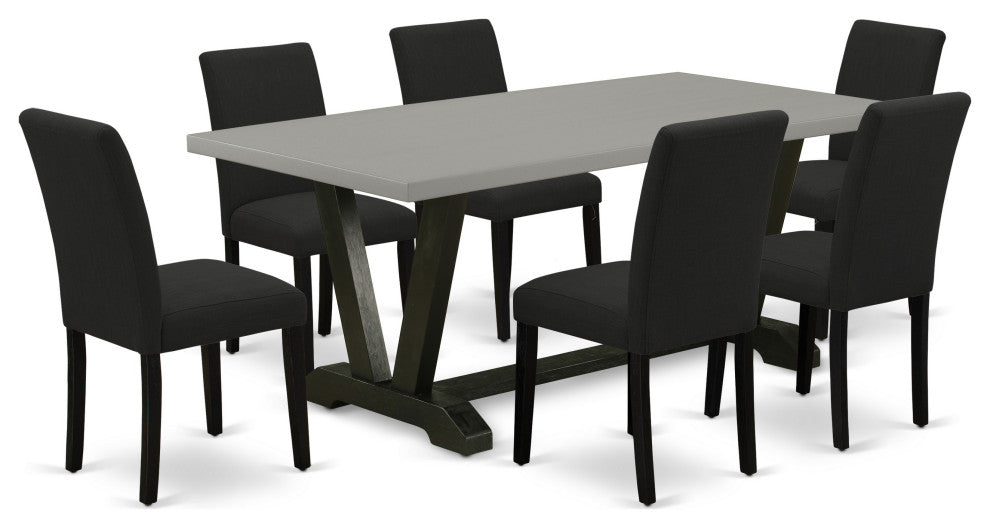 7-Piece Kitchen Table Set, 6 Chairs and Dining Table, Black