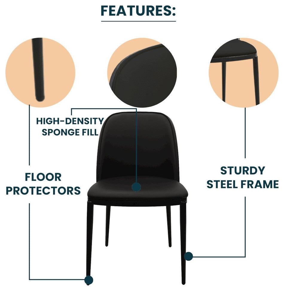 Tule Collection Dining Chair, Black Frame With Black Leather