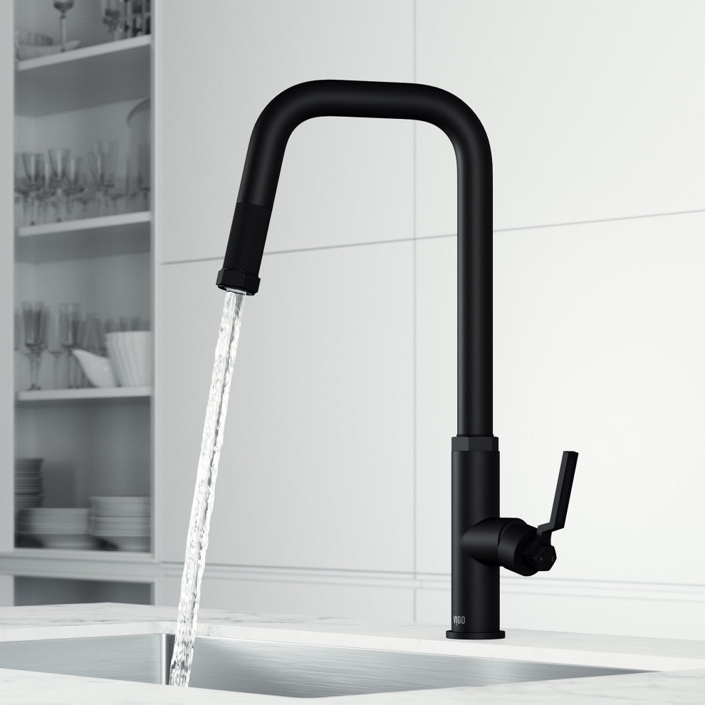 VIGO Hart Angular 18" H Single Handle Pull-Down Kitchen Faucet, Matte Black, Without Extras