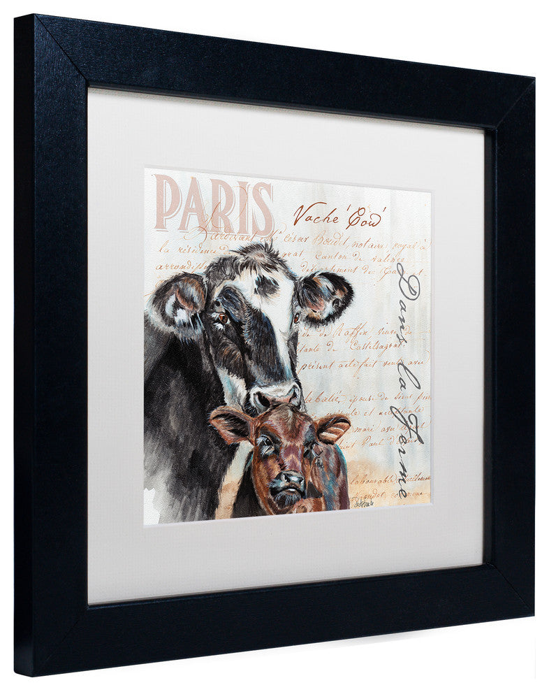 'Dans la Ferme Cow' Art, 11x11, Black Frame, White Mat