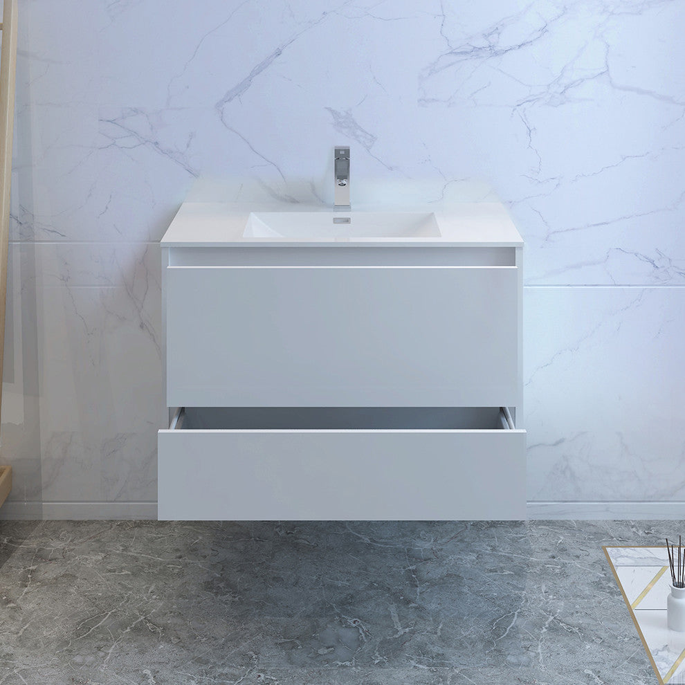 Fresca Catania 36" Gloss White Wall Hung Cabinet With Integrated Sink