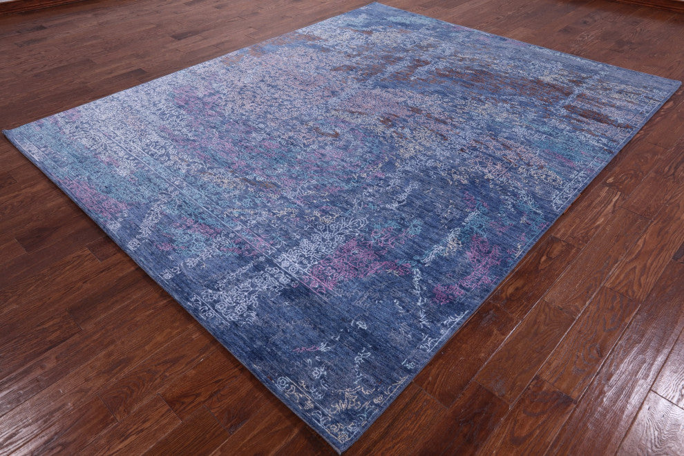 7' 11" X 9' 10" Modern Wool and Silk Hand Knotted Rug Q7047