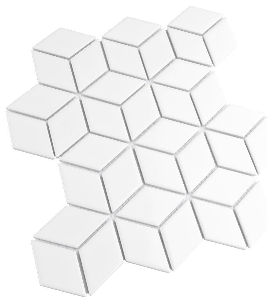 Metro Rhombus Mosaic Floor and Wall Tile, Glossy White