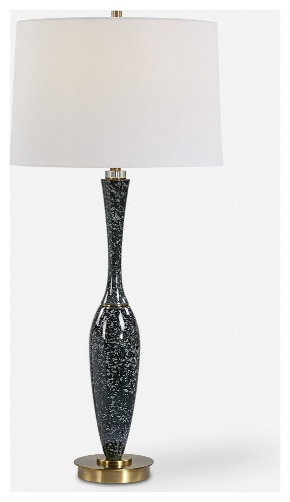 Mottled Black White Curvy Ceramic Slim Table Lamp 33 in Polished Bottle Shape