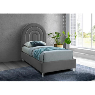 Maklaine 59.3'H x 44.1'W x 76.4'D Gray Velvet Twin Bed in Acrylic Finish