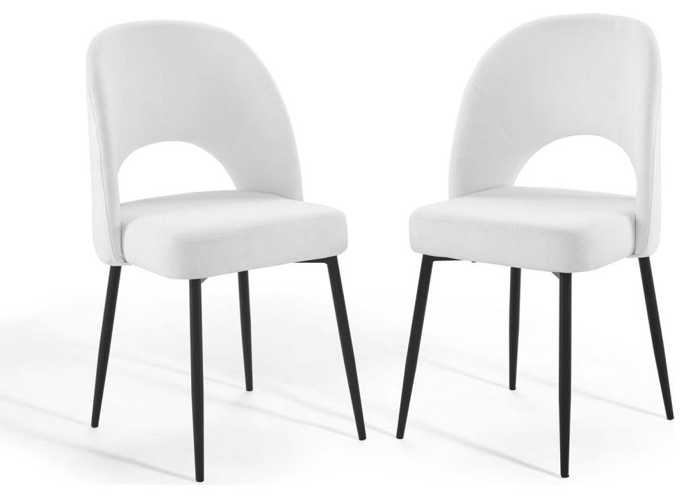 Side Dining Chair, Set of 2, Fabric, Metal, Black White, Cafe Bistro Restaurant