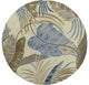8' Ivory Blue Hand Tufted Tropical Leaves Round Indoor Area Rug