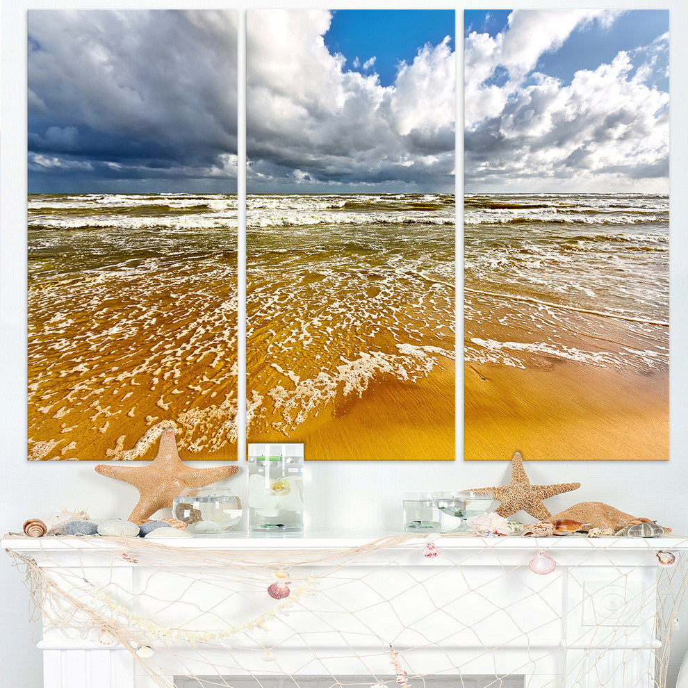 "Stormy Summer Sea With White Clouds" Metal Wall Art, 3 Panels, 36"x28"