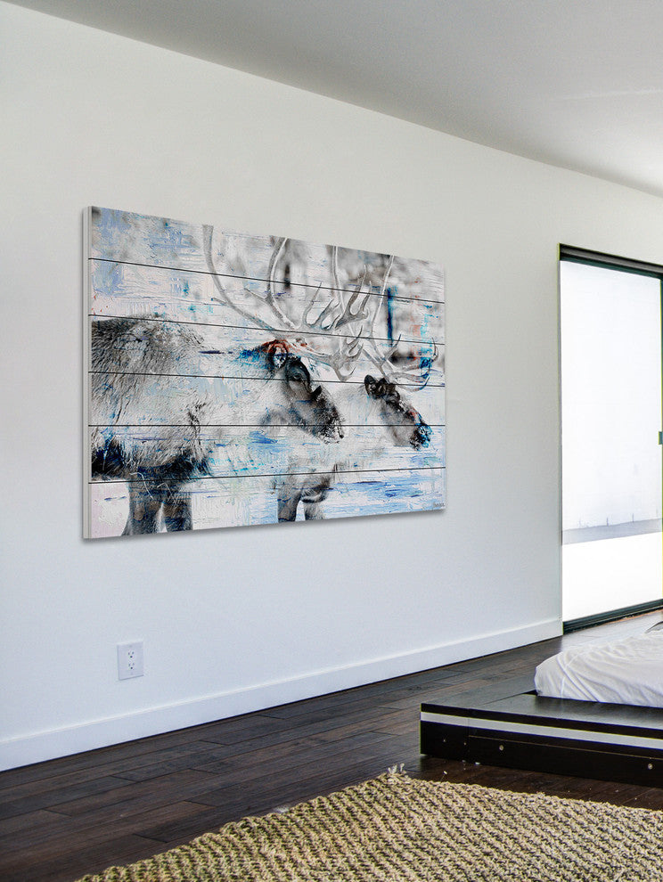 "Antlers Unite" Painting Print on White Wood, 36"x24"