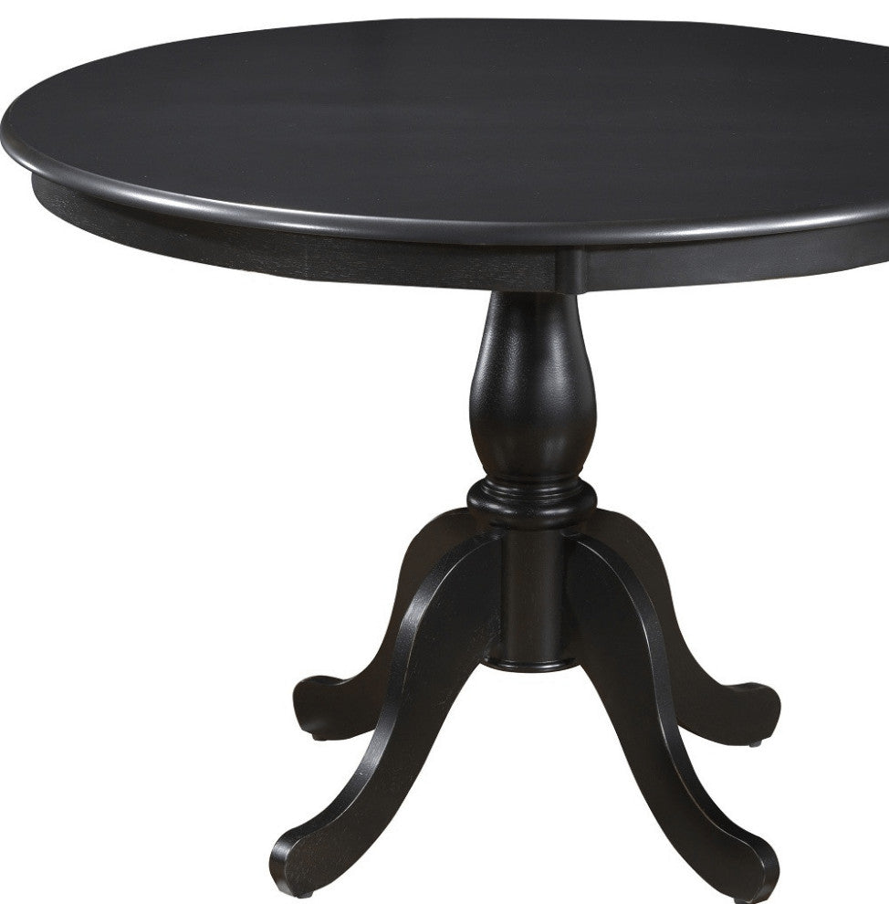 42" Antique Black Round Turned Pedestal Base Wood Dining Table