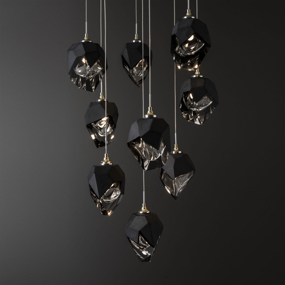 Chrysalis 9-Light Small Crystal Pendant Modern Brass Finish- Long, Black Crystal