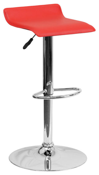 Contemporary Red Vinyl Adjustable Barstool With Chrome Base