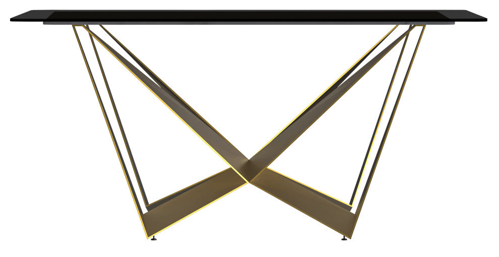 LeisureMod Nuvor Dining Table With Rectangular Top and Gold Steel Base, Black, 55 Inch