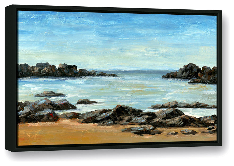 Rocky Beach Landscape 20x30 Black Floating Framed Canvas