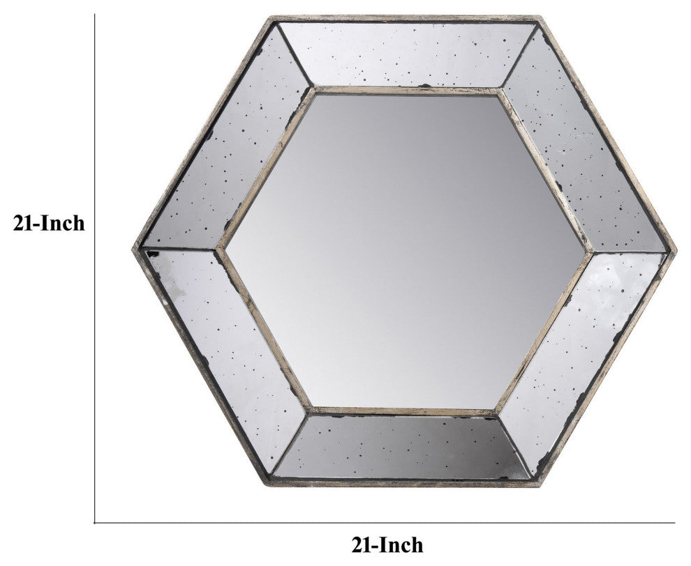 Benzara BM286130 21" Wall Accent Mirror, Raised Tray Edges, Hexagonal Mirror