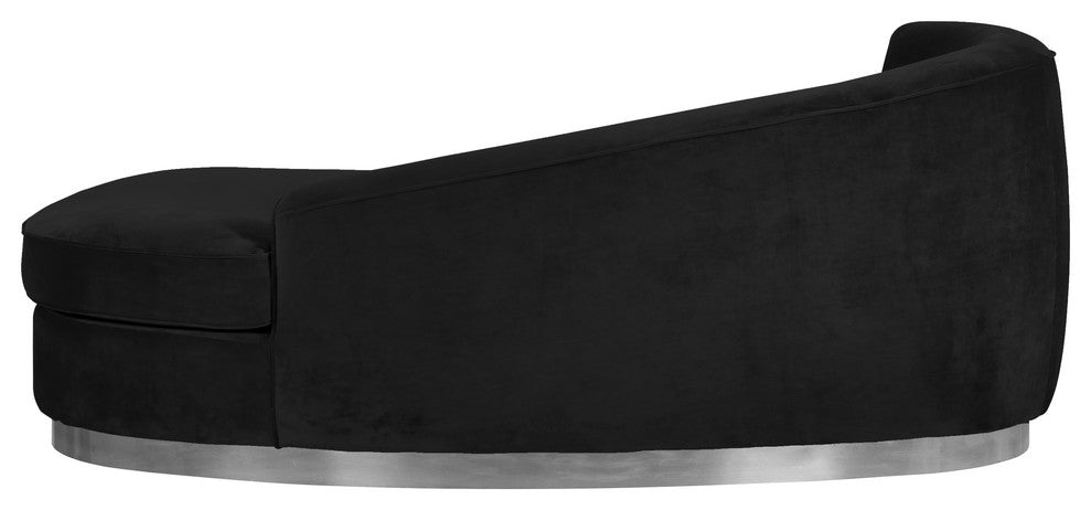 Julian Velvet Upholstered Chaise, Black, Chrome Base