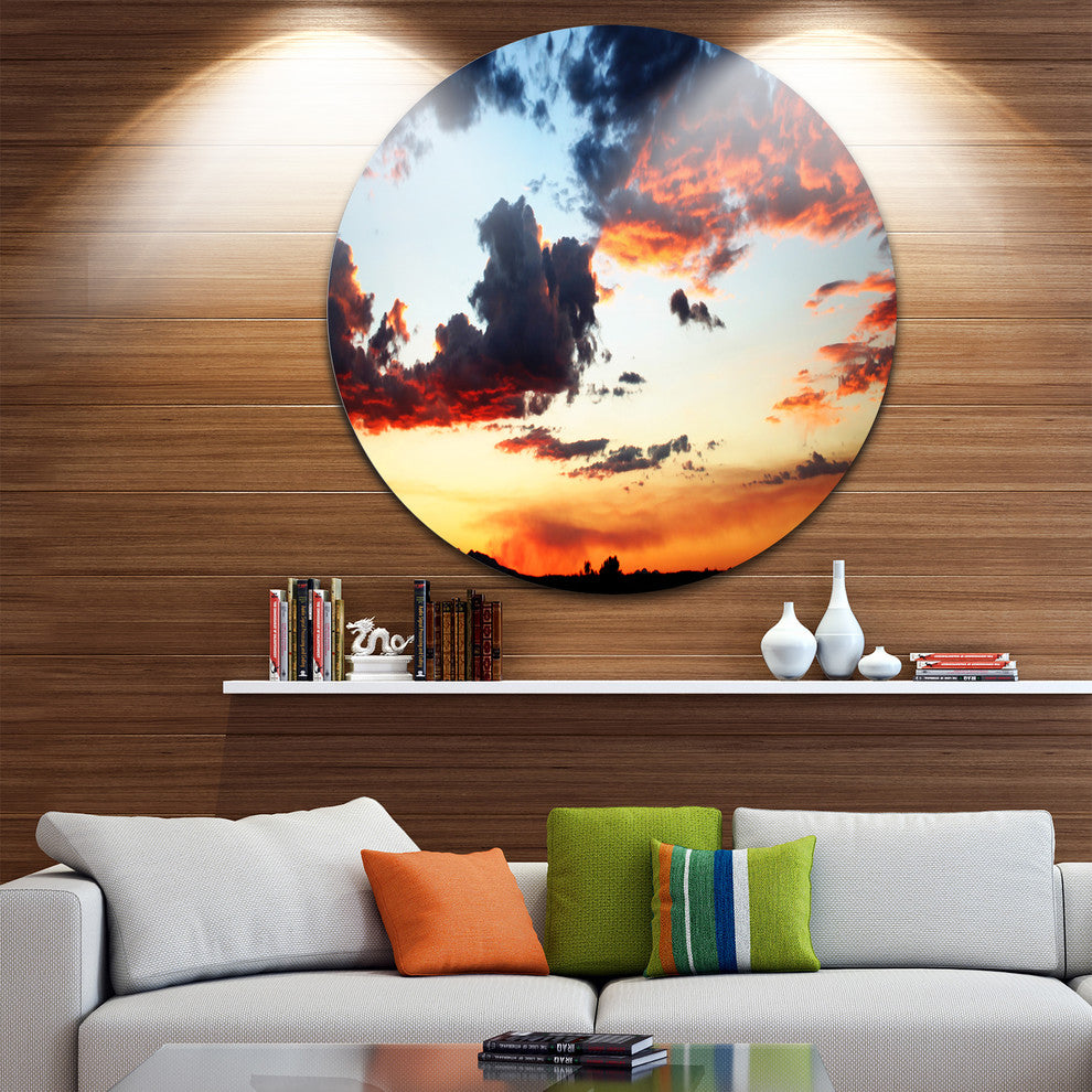 Blazing Sky With Clouds Panorama, Seascape Disc Metal Wall Art, 11"