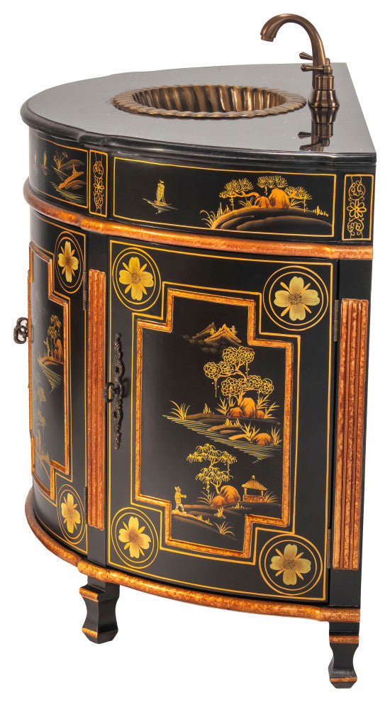 Black Lacquer Large Round Vanity Landscape