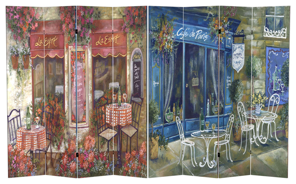 6'' Tall Double Sided Parisian Cafe Canvas Room Divider