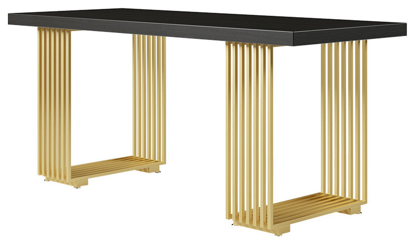 Modern Black Computer Desk Rectangular Desk with Solid Wood Table Top, Small