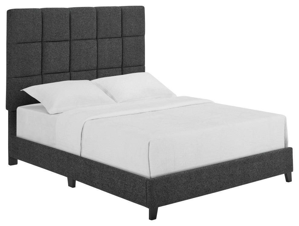 Legends Home Queen Size Grey Squares Upholstered Platform Bed