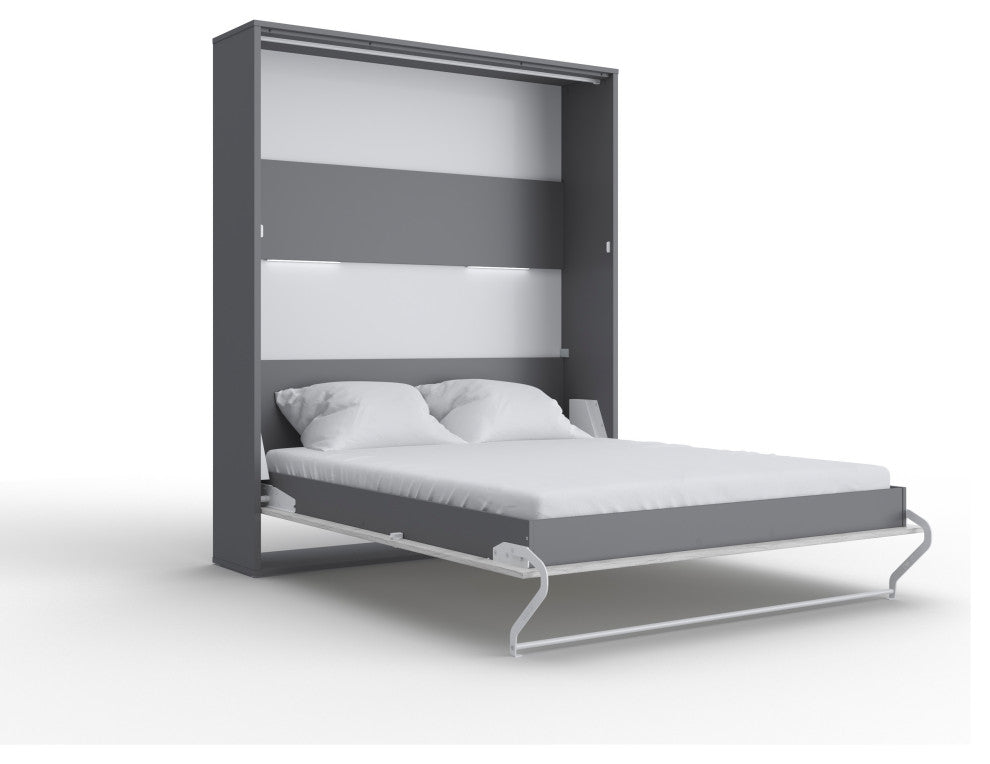 CONTEMPO Vertical Wall bed with LED, European Queen size 63x78.7 inch, Grey Matt
