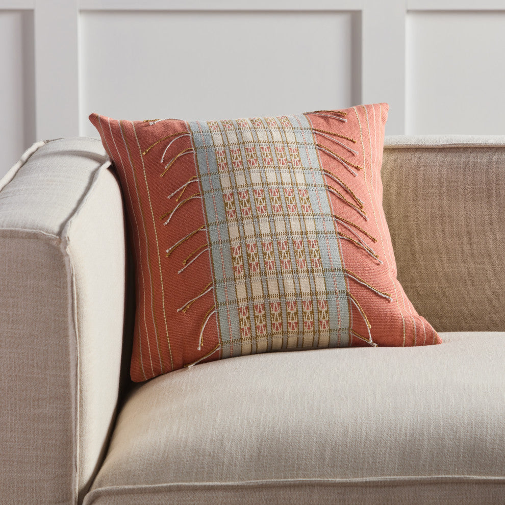 Jaipur Living Peren Tribal Coral/Blue Poly Fill Pillow 18" Square